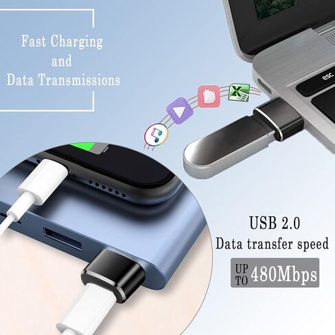 محول USB C انثى الى USB ذكر، عبوة من قطعتين، محول USB C الى USB محول تحويل موصل متوافق مع الشحن السريع، اسود وفضي in Kuwait