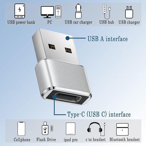 محول USB C انثى الى USB ذكر، عبوة من قطعتين، محول USB C الى USB محول تحويل موصل متوافق مع الشحن السريع، اسود وفضي in Kuwait