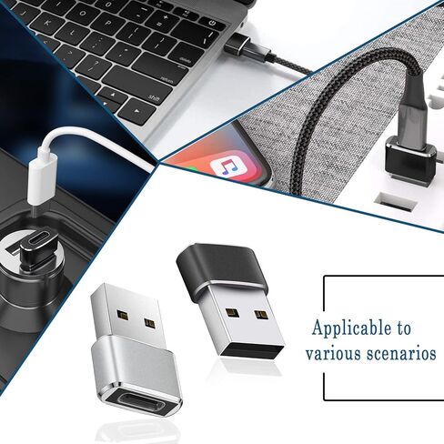 محول USB C انثى الى USB ذكر، عبوة من قطعتين، محول USB C الى USB محول تحويل موصل متوافق مع الشحن السريع، اسود وفضي in Kuwait