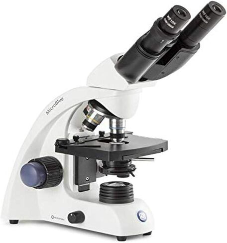 MicroBlue Binocular Microscope Achromatic 4/10/S40/S100x Oil DIN 35 mm objectives, Mechanical Stage, LED Illumination in Saudi Arabia