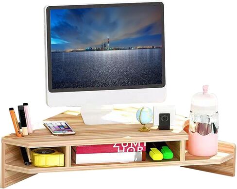 Triangle Monitor Stand Riser,Cut Triangle Save Space Desktop Corner,Desktop corner shelf with drawers wooden computer stand with storage laptop risers office organization. (Have drawers) in Kuwait