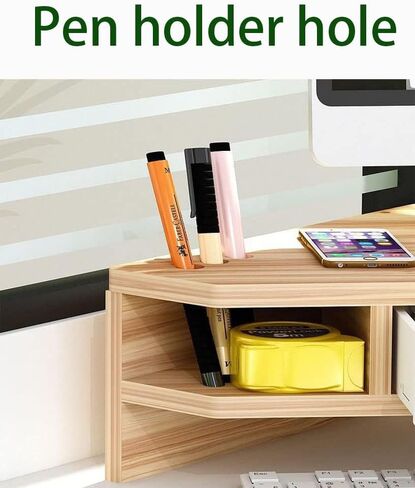 Triangle Monitor Stand Riser,Cut Triangle Save Space Desktop Corner,Desktop corner shelf with drawers wooden computer stand with storage laptop risers office organization. (Have drawers) in Kuwait