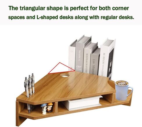 Triangle Monitor Stand Riser,Cut Triangle Save Space Desktop Corner,Desktop corner shelf with drawers wooden computer stand with storage laptop risers office organization. (Have drawers) in Kuwait