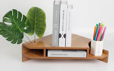 Triangle Monitor Stand Riser,Cut Triangle Save Space Desktop Corner,Desktop corner shelf with drawers wooden computer stand with storage laptop risers office organization. (Have drawers) in Kuwait