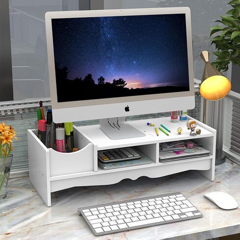 KUAIYU Monitor Riser, Monitor Stand, Monitor Stand for Desk, White Computer Monitor Stand, Monitor Stand Riser Shelf with Organizer, Compatible Computer, Desktop,Laptop. (5.9 inches) in Kuwait