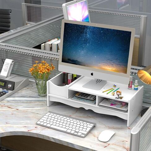 KUAIYU Monitor Riser, Monitor Stand, Monitor Stand for Desk, White Computer Monitor Stand, Monitor Stand Riser Shelf with Organizer, Compatible Computer, Desktop,Laptop. (5.9 inches) in Kuwait
