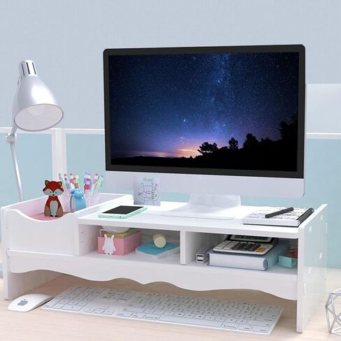 KUAIYU Monitor Riser, Monitor Stand, Monitor Stand for Desk, White Computer Monitor Stand, Monitor Stand Riser Shelf with Organizer, Compatible Computer, Desktop,Laptop. (5.9 inches) in Kuwait