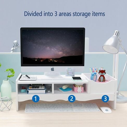 KUAIYU Monitor Riser, Monitor Stand, Monitor Stand for Desk, White Computer Monitor Stand, Monitor Stand Riser Shelf with Organizer, Compatible Computer, Desktop,Laptop. (5.9 inches) in Kuwait