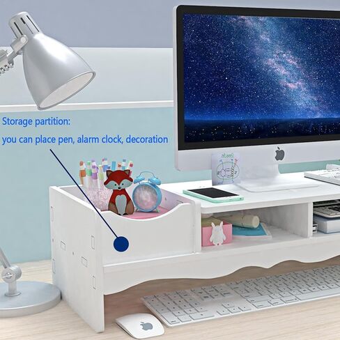 KUAIYU Monitor Riser, Monitor Stand, Monitor Stand for Desk, White Computer Monitor Stand, Monitor Stand Riser Shelf with Organizer, Compatible Computer, Desktop,Laptop. (5.9 inches) in Kuwait