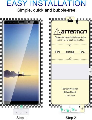 جراب واقي شاشة من 3 قطع من هاتشي، متوافق مع سامسونج جالاكسي نوت 8، غشاء مرن من البولي يوريثان، تغطية كاملة، أداة محاذاة، جراب واقي شفاف عالي الدقة لهاتف سامسونج جالاكسي نوت 8 in Kuwait