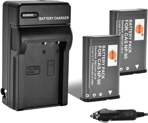 دي اس تي اي بديل لبطارية NP-90 2X + محول شاحن سيارة للسفر DC94 متوافق مع كاميرا كاسيو اكسيليم EX-H10 EX-H15 EX-H20 EX-FH100 in Saudi Arabia