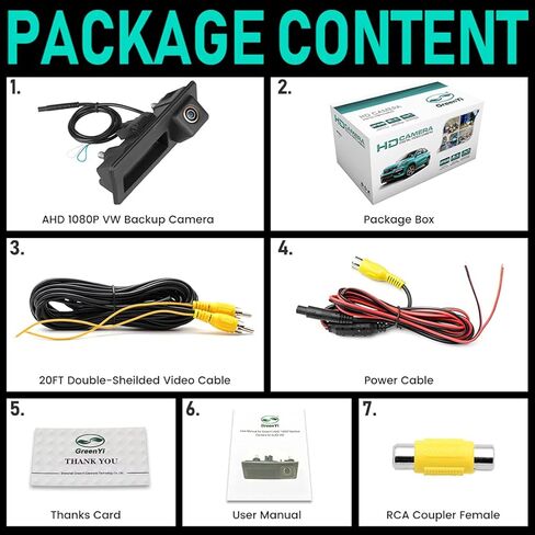 كاميرا احتياطية AHD 1080P، كاميرا عكسية للسيارة GreenYi لسيارة Audi A4L A5 A3 Q3 Q5 RS6 لسيارة VW Passat Tiguan Jetta Touareg Skoda، تعمل فقط مع وحدة رأس راديو الشاشة التي تدعم إشارة فيديو AHD 1080P in Kuwait