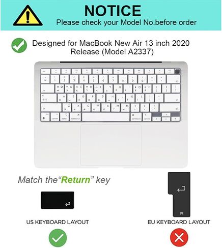 Korean Silicone Keyboard Cover for MacBook Latest Air 13.3" 13" 2020 with M1 Processor (Model A2337) Touch ID Compatible with MacBook Air 13 A2179 Keyboard Protector Skin (Black) in Saudi Arabia