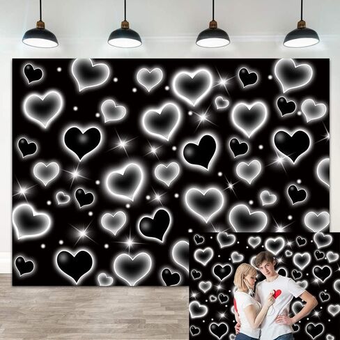 Black Heart Early 2000s Backdrop Love Heart 90s Old School Photography Background Sweet 16th 18th 21th 30th Women Men Happy Birthday Party Decoration 7x5FT in Saudi Arabia