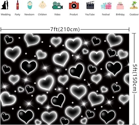 Black Heart Early 2000s Backdrop Love Heart 90s Old School Photography Background Sweet 16th 18th 21th 30th Women Men Happy Birthday Party Decoration 7x5FT in Saudi Arabia