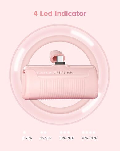 شاحن Kuulaa المحمول USB C باور بانك 4500 مللي أمبير في الساعة، شاحن هاتف محمول صغير يعمل بنظام Android، قابس مدمج في حزمة بطارية محمولة متوافق مع Samsung Galaxy، Moto، LG، Pixel (مخرج النوع C فقط) أرجواني in Saudi Arabia
