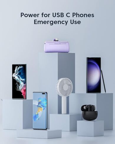 شاحن Kuulaa المحمول USB C باور بانك 4500 مللي أمبير في الساعة، شاحن هاتف محمول صغير يعمل بنظام Android، قابس مدمج في حزمة بطارية محمولة متوافق مع Samsung Galaxy، Moto، LG، Pixel (مخرج النوع C فقط) أرجواني in Saudi Arabia