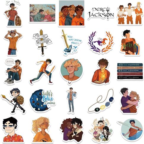 ملصقات بيرسي جاكسون | 50 قطعة من ملصقات الفينيل المقاومة للماء لديكور بضائع بيرسي جاكسون لأجهزة الكمبيوتر المحمول ولوح التزلج وزجاجات المياه - هدايا بيرسي جاكسون للأطفال والمراهقين والبالغين in Kuwait