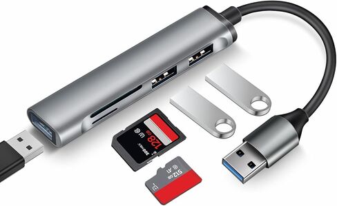 موزع USB ، موسع 5 في 1 منفذ USB ، منفذ USB 3.0 منفذ متعدد المنافذ ، موزع USB مع قارئ بطاقات SD/TF ، قاعدة شحن USB للكمبيوتر المحمول ، الكمبيوتر ، ماك بوك ، الألومنيوم in Kuwait