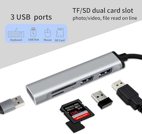 موزع USB ، موسع 5 في 1 منفذ USB ، منفذ USB 3.0 منفذ متعدد المنافذ ، موزع USB مع قارئ بطاقات SD/TF ، قاعدة شحن USB للكمبيوتر المحمول ، الكمبيوتر ، ماك بوك ، الألومنيوم in Kuwait