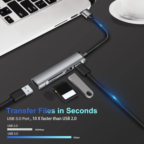 موزع USB ، موسع 5 في 1 منفذ USB ، منفذ USB 3.0 منفذ متعدد المنافذ ، موزع USB مع قارئ بطاقات SD/TF ، قاعدة شحن USB للكمبيوتر المحمول ، الكمبيوتر ، ماك بوك ، الألومنيوم in Kuwait