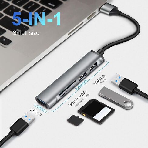موزع USB ، موسع 5 في 1 منفذ USB ، منفذ USB 3.0 منفذ متعدد المنافذ ، موزع USB مع قارئ بطاقات SD/TF ، قاعدة شحن USB للكمبيوتر المحمول ، الكمبيوتر ، ماك بوك ، الألومنيوم in Kuwait