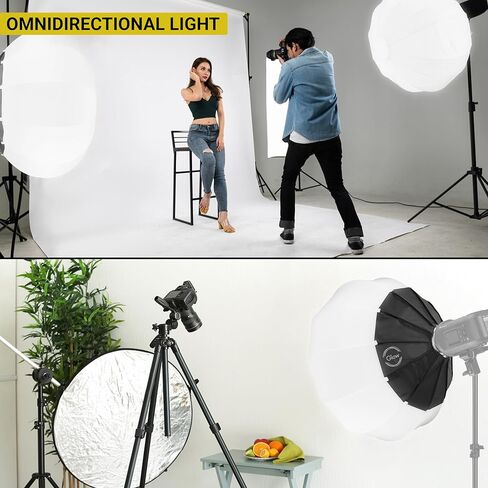 Glow 25" Quick Ball Lantern Softbox with Deflection Disk, Skirt Set and Bowens Mount Softbox Speed Ring, Omnidirectional Lighting Soft Box with Translucent White Fabric for Portrait Photography in Saudi Arabia