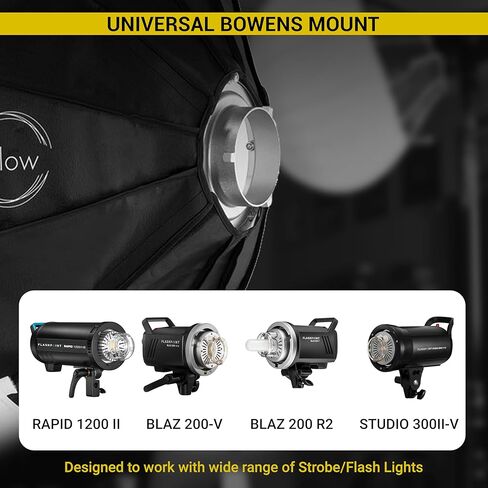 Glow 25" Quick Ball Lantern Softbox with Deflection Disk, Skirt Set and Bowens Mount Softbox Speed Ring, Omnidirectional Lighting Soft Box with Translucent White Fabric for Portrait Photography in Saudi Arabia