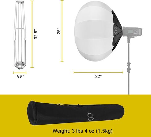 Glow 25" Quick Ball Lantern Softbox with Deflection Disk, Skirt Set and Bowens Mount Softbox Speed Ring, Omnidirectional Lighting Soft Box with Translucent White Fabric for Portrait Photography in Saudi Arabia