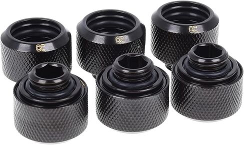 Alphacool 17379 Eiszapfen 16mm HardTube Compression Fitting G1/4 - knurled - deep Black Sixpack Water Cooling Fittings in Saudi Arabia