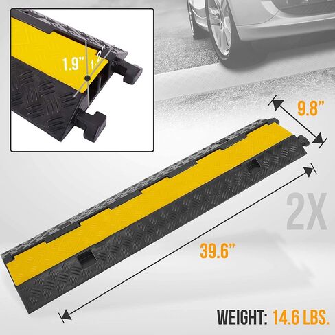 Pyle Durable Cable Ramp Protective Cover - 2,000 lbs Max Heavy Duty Hose & Cable Track Protector w/ Flip-open Top Cover & 2 Channel Groove Design - Cable Concealer for Outdoor & Indoor Use in Kuwait