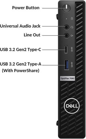 كمبيوتر مكتبي صغير للأعمال Dell OptiPlex 7080 MFF، معالج Intel Core i5-10500T، ذاكرة الوصول العشوائي 16 جيجابايت، 1 تيرابايت SSD، USB من النوع C، DisplayPort، RJ-45، Wi-Fi 6، Windows 11 Pro in Kuwait