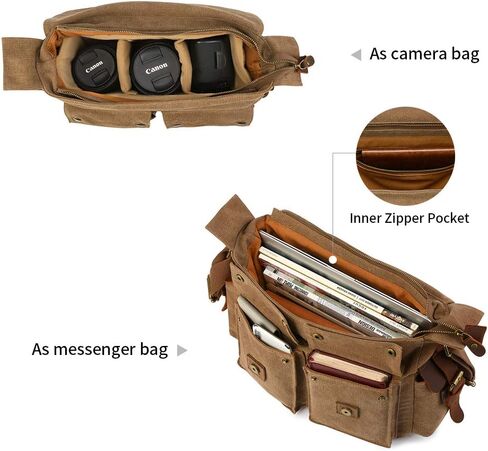 Kattee Leather Canvas Camera Bag Vintage DSLR SLR Messenger Shoulder Bag in Saudi Arabia