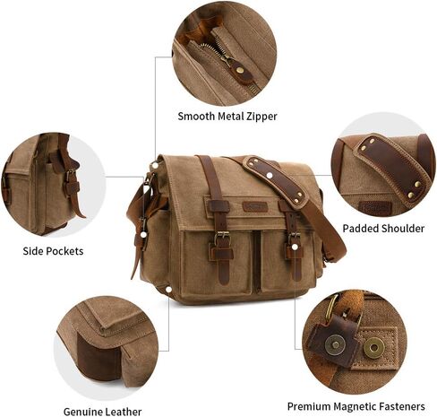 Kattee Leather Canvas Camera Bag Vintage DSLR SLR Messenger Shoulder Bag in Saudi Arabia