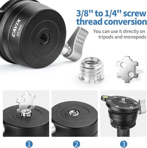 قاعدة تسوية ثلاثية القوائم (50 ملم) مع برغي 1/4 بوصة وفتحة لولبية 3/8 بوصة لكاميرات الفيديو Canon Nikon Sony DSLR، تدعم إمالة 12 درجة لأعلى/لأسفل in Kuwait