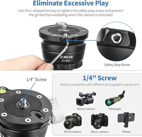 قاعدة تسوية ثلاثية القوائم (50 ملم) مع برغي 1/4 بوصة وفتحة لولبية 3/8 بوصة لكاميرات الفيديو Canon Nikon Sony DSLR، تدعم إمالة 12 درجة لأعلى/لأسفل in Kuwait