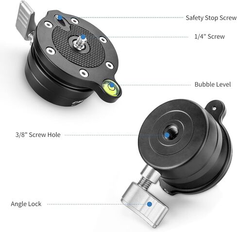قاعدة تسوية ثلاثية القوائم (50 ملم) مع برغي 1/4 بوصة وفتحة لولبية 3/8 بوصة لكاميرات الفيديو Canon Nikon Sony DSLR، تدعم إمالة 12 درجة لأعلى/لأسفل in Kuwait