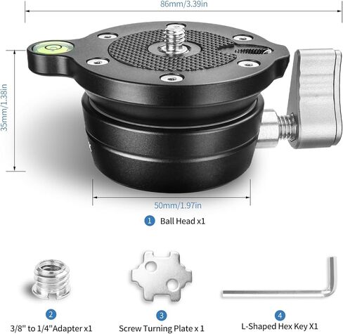 قاعدة تسوية ثلاثية القوائم (50 ملم) مع برغي 1/4 بوصة وفتحة لولبية 3/8 بوصة لكاميرات الفيديو Canon Nikon Sony DSLR، تدعم إمالة 12 درجة لأعلى/لأسفل in Kuwait