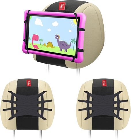 Hikig (Upgraded: The Car Headrest Tablet Mount Holder for Kids in Back Seat, Soft Silicone Tablet Holder for Car, Anti-Slip Strap and Holding Net,Angle-Adjustable/fits All 4.4 to 12.9 inch Tablets in Kuwait