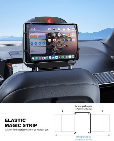 Hikig (Upgraded: The Car Headrest Tablet Mount Holder for Kids in Back Seat, Soft Silicone Tablet Holder for Car, Anti-Slip Strap and Holding Net,Angle-Adjustable/fits All 4.4 to 12.9 inch Tablets in Kuwait