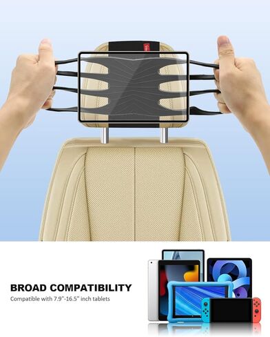 Hikig (Upgraded: The Car Headrest Tablet Mount Holder for Kids in Back Seat, Soft Silicone Tablet Holder for Car, Anti-Slip Strap and Holding Net,Angle-Adjustable/fits All 4.4 to 12.9 inch Tablets in Kuwait