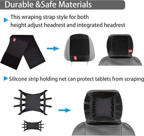 Hikig (Upgraded: The Car Headrest Tablet Mount Holder for Kids in Back Seat, Soft Silicone Tablet Holder for Car, Anti-Slip Strap and Holding Net,Angle-Adjustable/fits All 4.4 to 12.9 inch Tablets in Kuwait