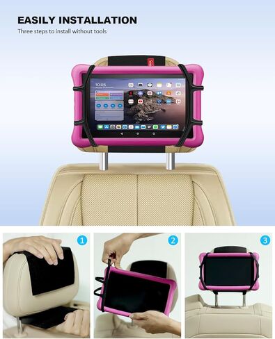 Hikig (Upgraded: The Car Headrest Tablet Mount Holder for Kids in Back Seat, Soft Silicone Tablet Holder for Car, Anti-Slip Strap and Holding Net,Angle-Adjustable/fits All 4.4 to 12.9 inch Tablets in Kuwait