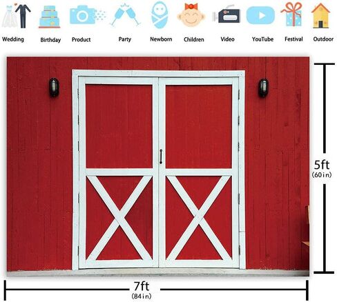 Cenven Red Barn Door Backdrop Fall Western Rustic Farm Wooden Door Wall Photography Background Fall Thanksgiving Harvest BBQ Party Newborn Baby Shower Decorations (8x6FT(Width 240cm x Height 180cm)) in Kuwait