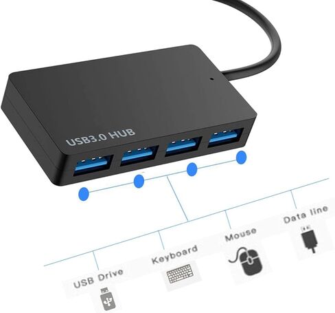 Faoyliye 4-Port USB 3.0 محول Hub، USB Splitter منافذ متعددة عالية السرعة، Mini USB Hub لأجهزة Windows MacBook Mac Pro Mac Surface Pro XPS Notebook PC والمزيد - أسود in Kuwait