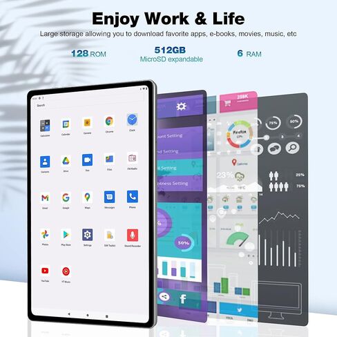 Veidoo Android Tablet 10.4 Inch, 6GB + 128GB Memory(Up to 2TB), 2K 1200 * 2000 FHD Screen, Octa-Core Processor, GPS, 2.4G/5G WiFi, Bluetooth 5.0, Dual Nano SIM Card 4G LTE Tablet (Gray) in Kuwait