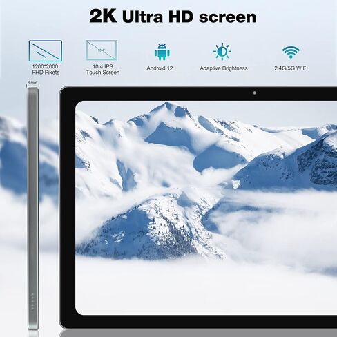 Veidoo Android Tablet 10.4 Inch, 6GB + 128GB Memory(Up to 2TB), 2K 1200 * 2000 FHD Screen, Octa-Core Processor, GPS, 2.4G/5G WiFi, Bluetooth 5.0, Dual Nano SIM Card 4G LTE Tablet (Gray) in Kuwait