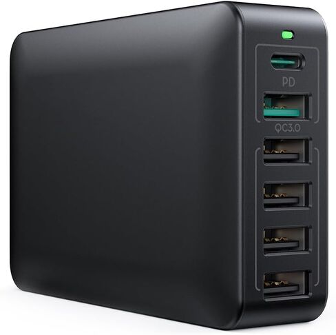 USB Charger 60W USB Charging Hub 12A 6-Port Desktop USB Charging Station with Multiple Port Compatible with iPhone 15 Pro Max 14 Pro Max 13 Pro Max, iPad Pro Air Galaxy S23 Edge Note Dark Black in Saudi Arabia