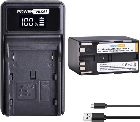 بطارية PowerTrust BP-970G BP970G BP-975 وشاحن USB LED لكاميرات Canon EOS C100، EOS C100 Mark II، EOS C300، EOS C300 PL، EOS C500، EOS C500 PL، GL2، XF100، XF105، XF200، XF205، XF300، XF305 in Saudi Arabia