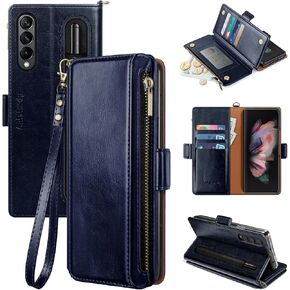 Antsturdy Samsung Galaxy Z Fold 4 5G Wallet with Card Holder for Women Men,Galaxy Z Fold 4 5G Phone case RFID Blocking PU Leather Flip Shockproof Cover with Strap Zipper Credit Card Slots,Purple